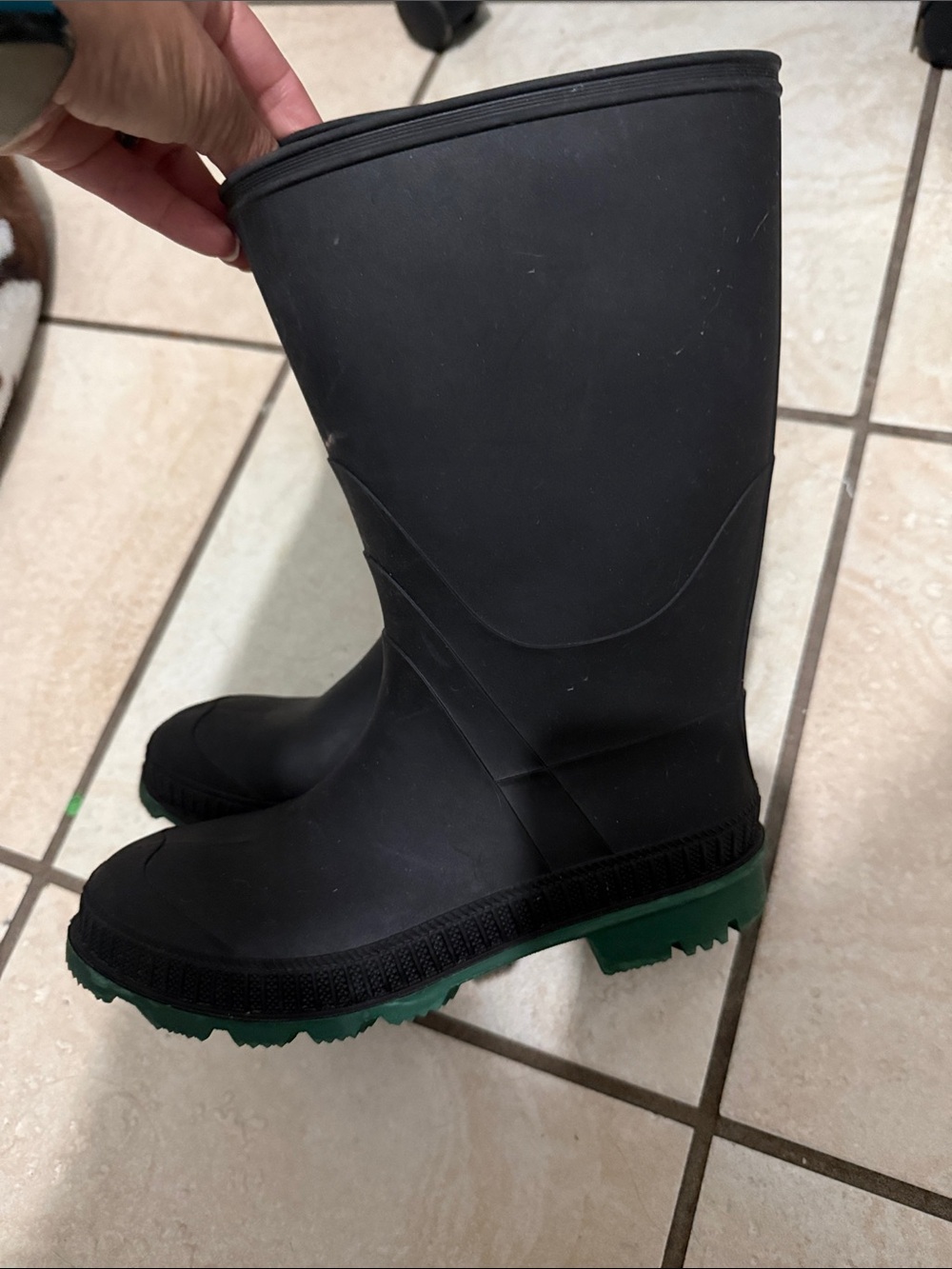 Kids Black Rain & Snow Boots with Green Outsole